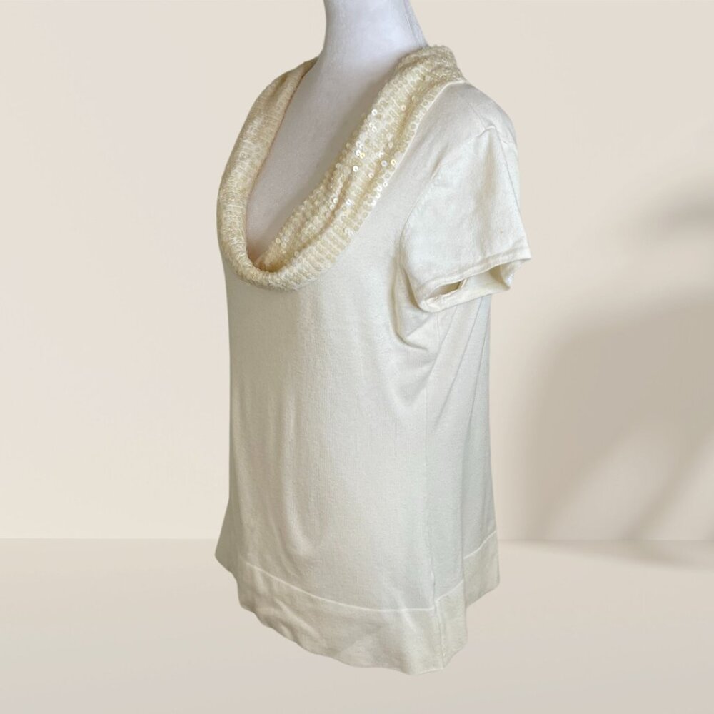 Cache Cream Sequin Cowl Neck Top – Size L ✨ Elegant & Chic - Picture 4 of 7